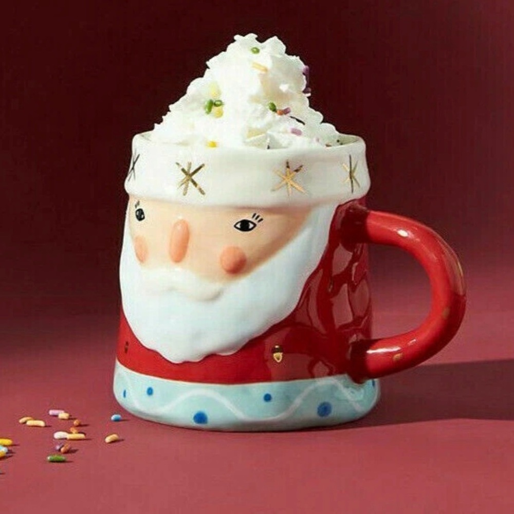 *SET OF 2* ANTHROPOLOGIE BIRD CAN FOX SANTA FACE MUGS